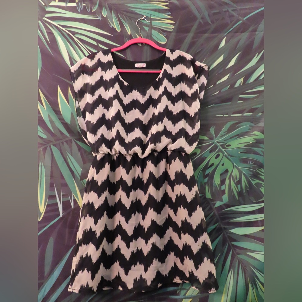 L8ter Chevron Mini Dress in Black and Taupe